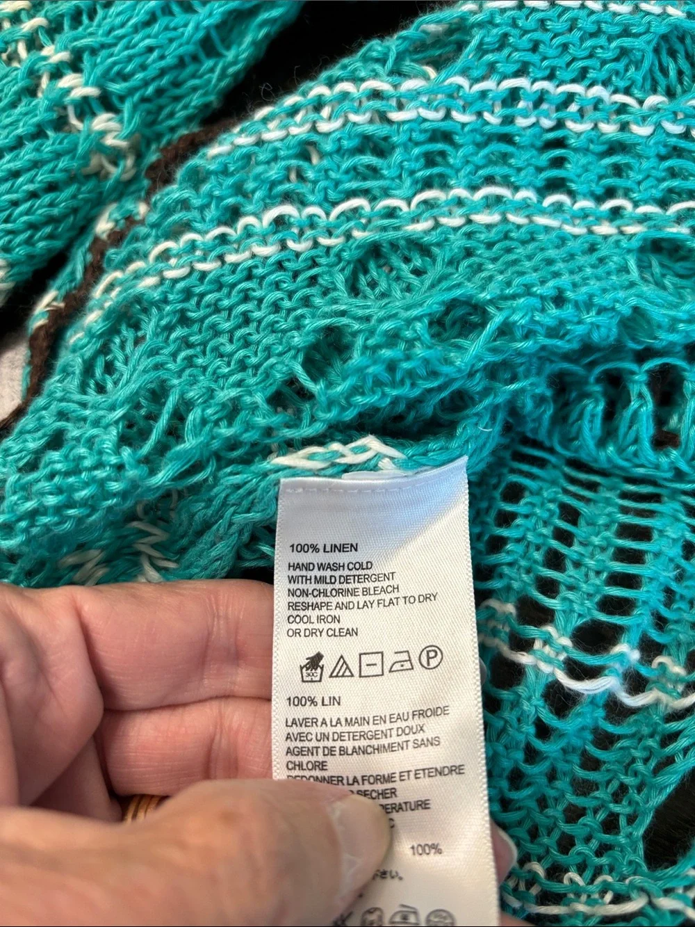 Tommy Bahama Teal Crochet Tie-Neck  Swim Coverup with White Stripes. Linen  XL